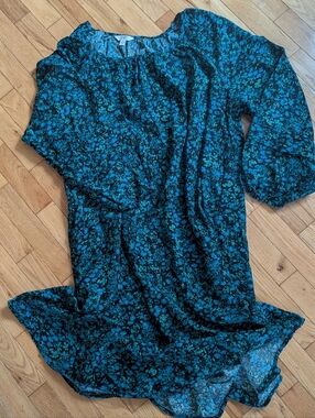 Terra & Sky Peasant Dress, Black & Turquoise, Size 2X